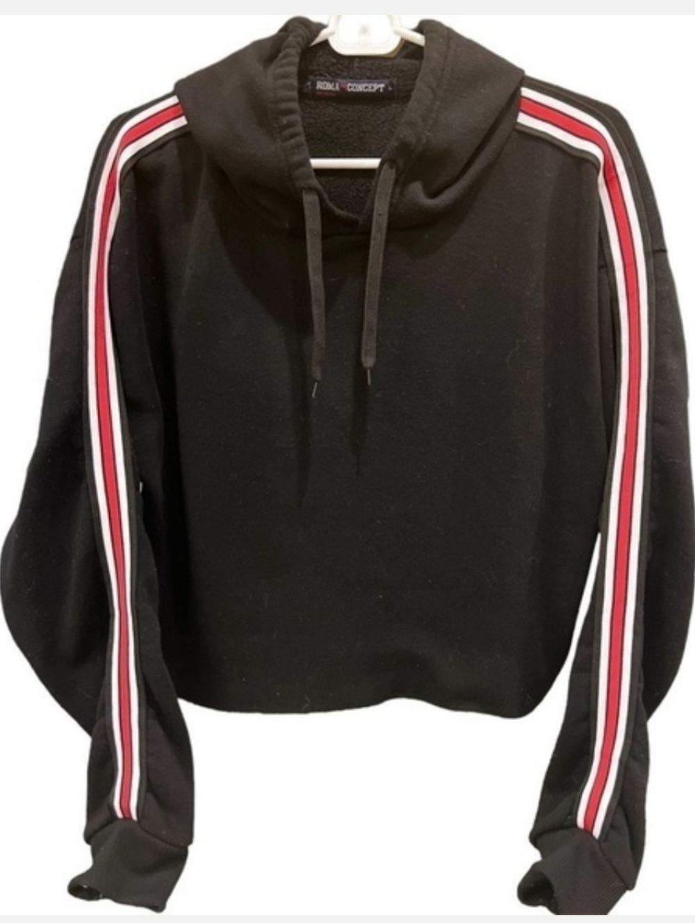 Roma Concept Cropped Hoodie Charcoal Grey Racing Stripe Sleeve To Sleeve